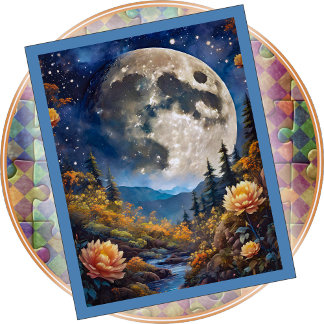 Quebra-cabeça JIGSAW PUZZLE - The Moon Over Mountains & Creek