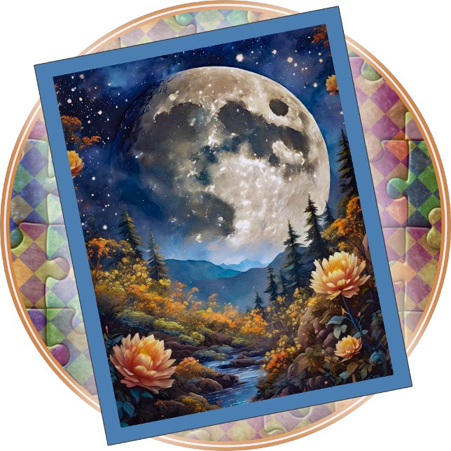 Quebra-cabeça JIGSAW PUZZLE - The Moon Over Mountains & Creek (Criador carregado)