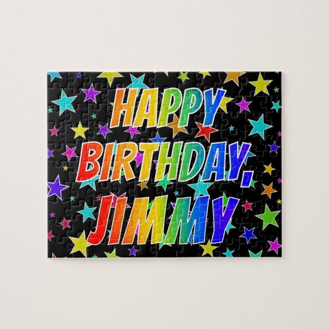 Quebra-cabeça "JIMMY" Primeiro Nome, Diversão "FELIZ ANIVERSÁRIO (Horizontal)