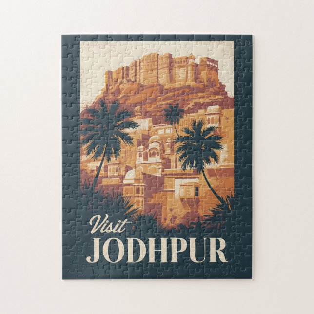 Quebra-cabeça Jodhpur India Illustração Viagem Art Vintage (Vertical)
