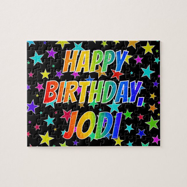 Quebra-cabeça "JODI" Primeiro Nome, Diversão "FELIZ ANIVERSÁRIO" (Horizontal)