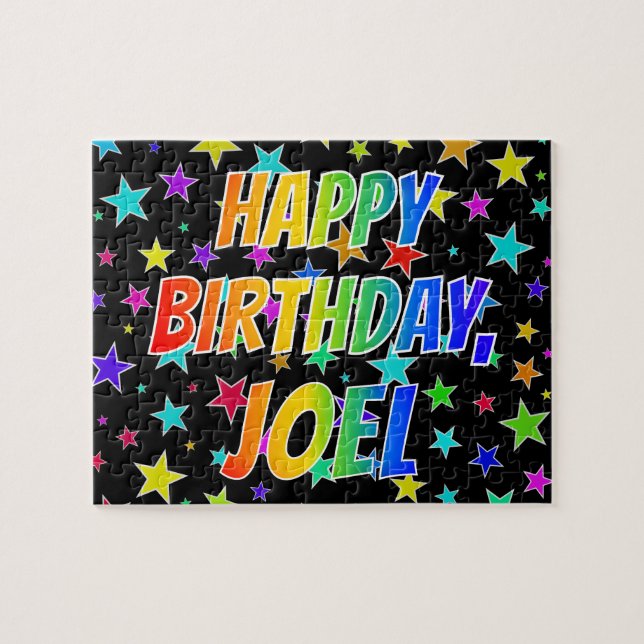 Quebra-cabeça "JOEL" Primeiro Nome, Diversão "FELIZ ANIVERSÁRIO" (Horizontal)