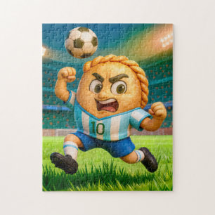 Quebra-cabeça jogador de futebol empanada argentino saltando par