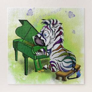 Quebra-cabeça Jogador de Piano Zebra Colorida Bonito - Caricatur