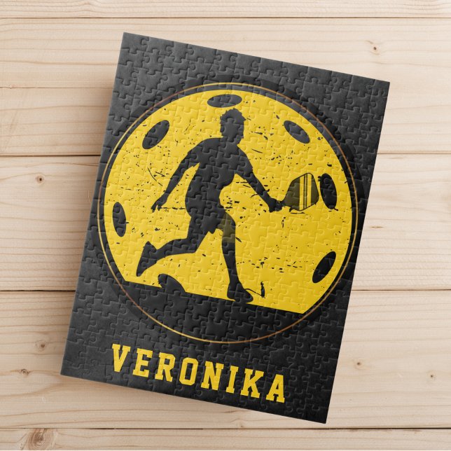 Quebra-cabeça Jogador de Pickleball feminino Nome Racketball Neg (Criador carregado)