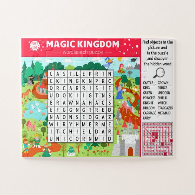 Quebra-cabeça Jogo de Caça-Palavras do Castelo Mágico para Crian (Horizontal)