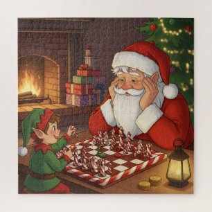 Quebra-cabeça Jogo de Xadrez do Papai Noel e do Elfo Natal