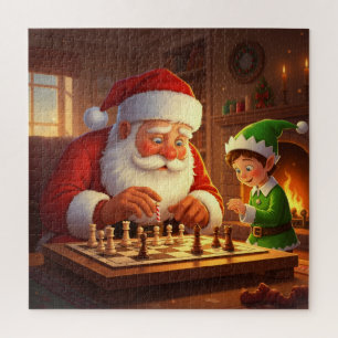 Quebra-cabeça Jogo de Xadrez do Papai Noel e do Elfo Natal