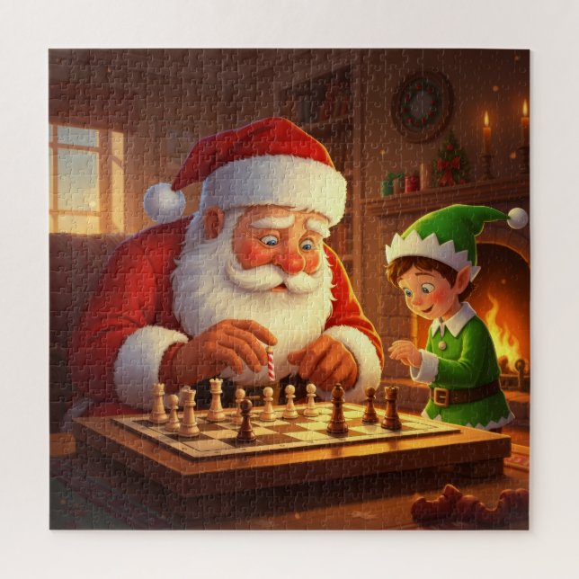 Quebra-cabeça Jogo de Xadrez do Papai Noel e do Elfo Natal (Vertical)