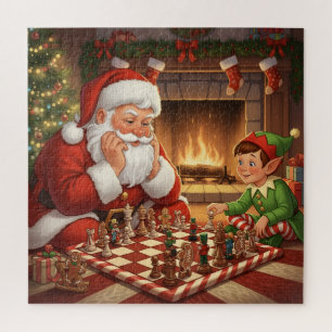 Quebra-cabeça Jogo de Xadrez do Papai Noel e do Elfo Natal