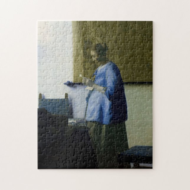 Quebra-cabeça Johannes Vermeer - Mulher a azul lendo uma letra (Vertical)
