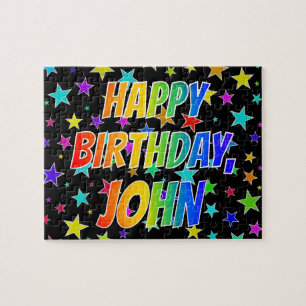 Quebra-cabeça "JOHN" Primeiro Nome, Diversão "FELIZ ANIVERSÁRIO"
