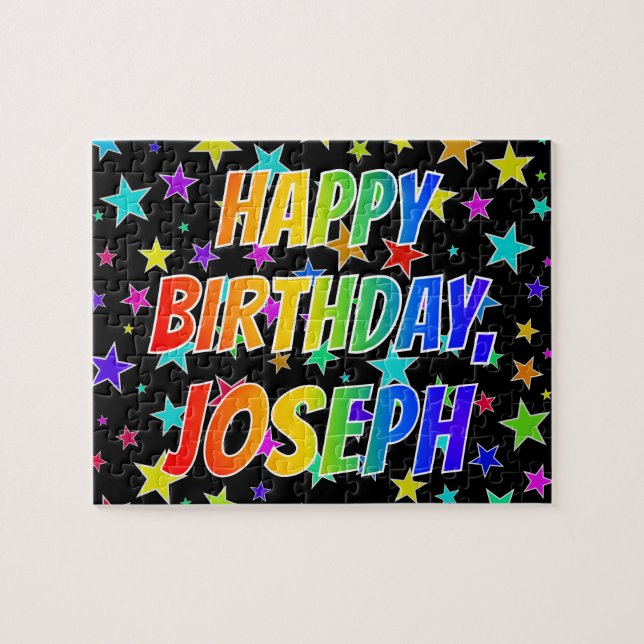 Quebra-cabeça "JOSEPH" Primeiro Nome, Diversão "FELIZ ANIVERSÁRI (Horizontal)