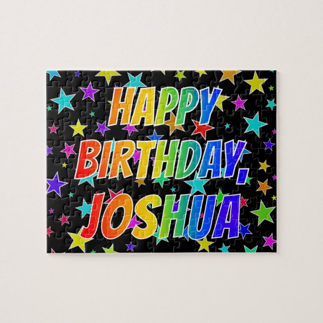 Quebra-cabeça "JOSHUA" Primeiro Nome, Diversão "FELIZ ANIVERSÁRI (Horizontal)