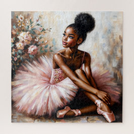 Quebra-cabeça Jovem Bailarina Negra em Tutu Rosa e Sapatilhas de