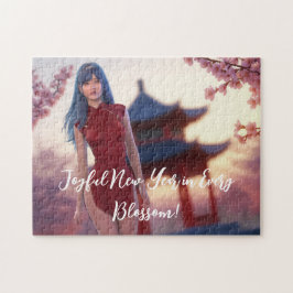 Quebra-cabeça Jovem Cheongsam Bela Posicionando para Ano Novo Ch