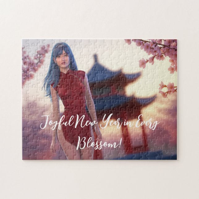 Quebra-cabeça Jovem Cheongsam Bela Posicionando para Ano Novo Ch (Horizontal)