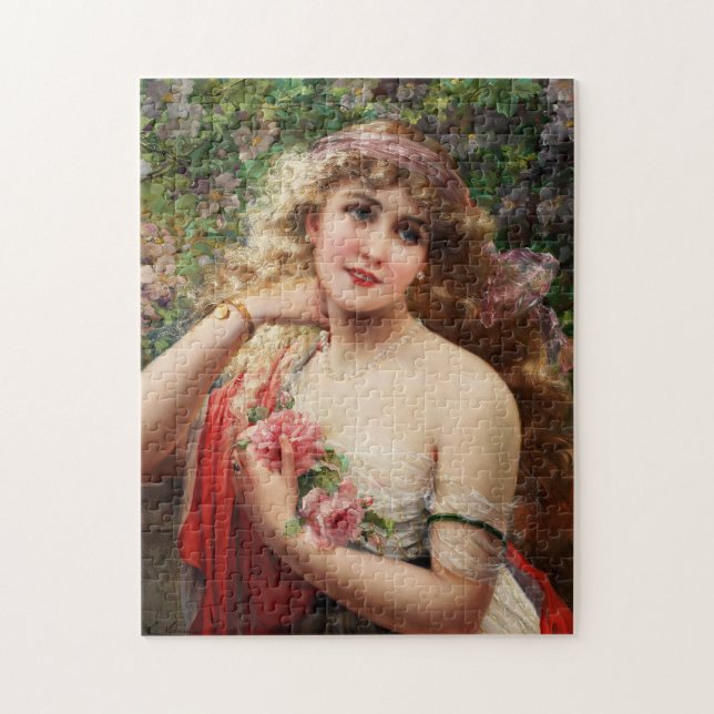 Quebra-cabeça Jovem com Rosas de Emile Vernon (Vertical)