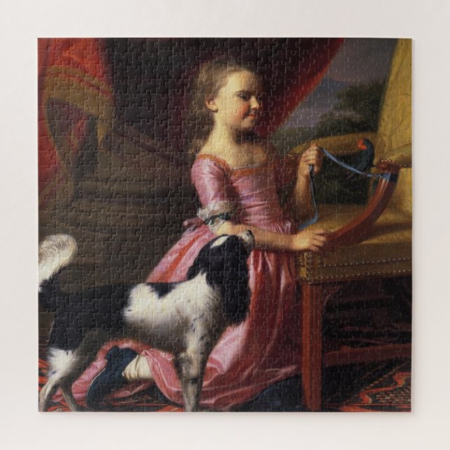 Quebra-cabeça Jovem Dama com Pássaro e Cão (Singleton Copley) (Vertical)