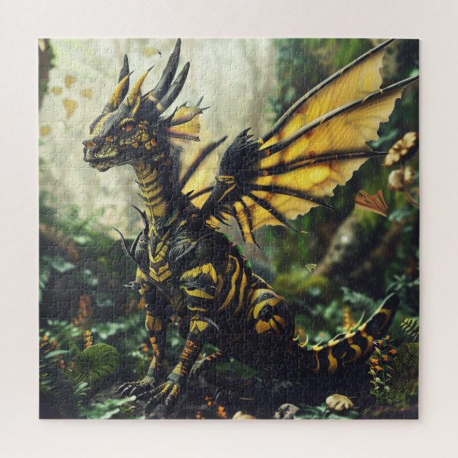 Quebra-cabeça Jovem Dragão Amarelo e Negro (Vertical)