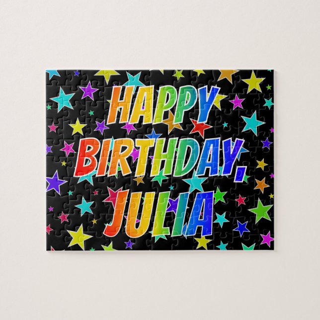 Quebra-cabeça "JULIA" Primeiro Nome, "FELIZ ANIVERSÁRIO" (Horizontal)