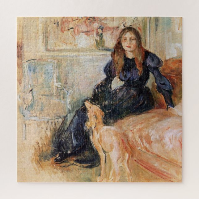 Quebra-cabeça Julie Manet e seu Greyhound (por Berthe Morisot) (Vertical)