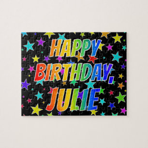 Quebra-cabeça "JULIE" Primeiro Nome, Diversão "FELIZ ANIVERSÁR