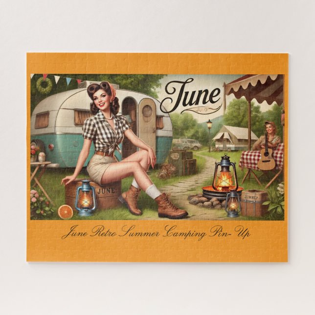 Quebra-cabeça June Retro Summer Camping Pin-Up Girl (Horizontal)