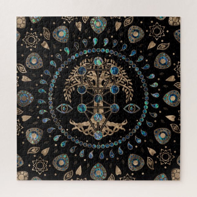 Quebra-cabeça Kabbalah A Árvore da Vida Abalone e Dourado (Vertical)