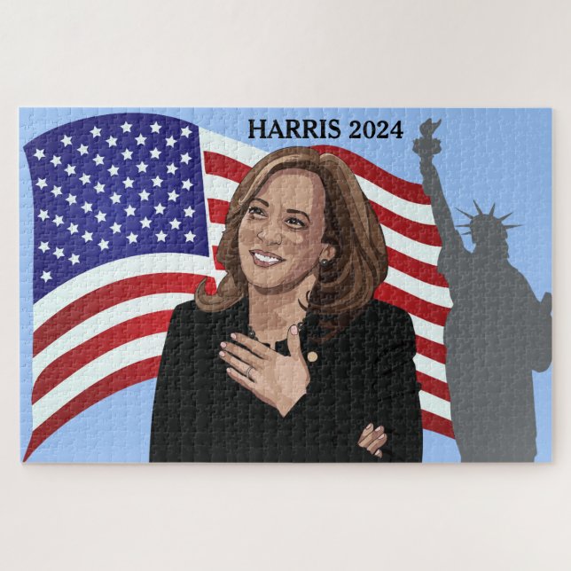 Quebra-cabeça Kamala Harris 2024 Flag Statue of Liberty (Horizontal)