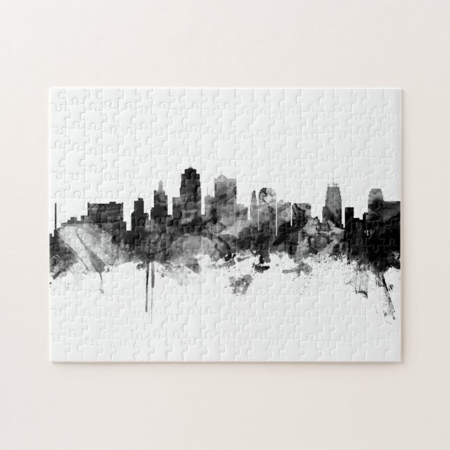 Quebra-cabeça Kansas City Missouri Skyline Black White (Horizontal)