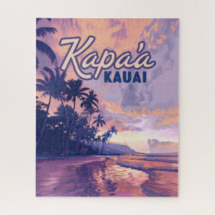 Quebra-cabeça Kapaa Kauai Hawaii Beach Sunset Palm Tree Retro