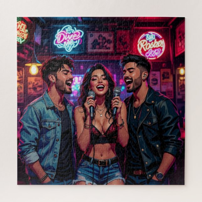 Quebra-cabeça Karaokê em uma história em quadrinhos de bar (Vertical)