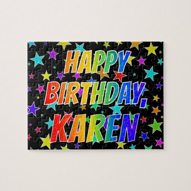 Quebra-cabeça "KAREN" Primeiro Nome, Diversão "FELIZ ANIVERSÁRIO (Horizontal)