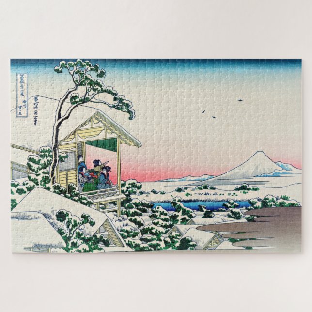 Quebra-cabeça Katsushika Hokusai - Casa de chá em Koishikawa (Horizontal)