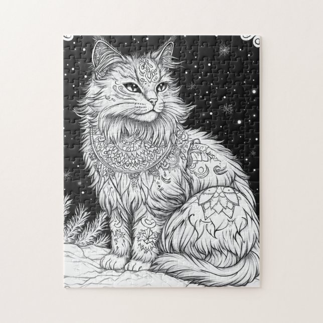 Quebra-cabeça Katze Mandala unter magischem Sternenhimmel (Vertical)