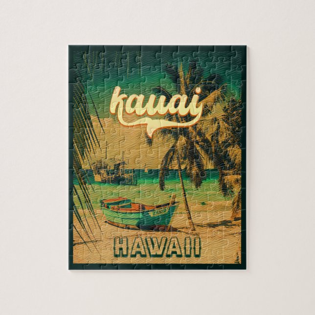 Quebra-cabeça Kauai Beach Hawaii Retro Palm Trees 60s Souvenirs (Vertical)