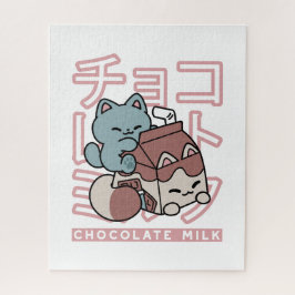 Quebra-cabeça Kawaii Cat with Chocolate Milk – Japanese Pop Art