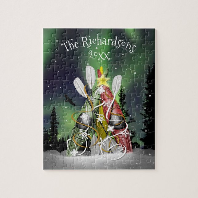 Quebra-cabeça Kayak Christmas Tree Aurora Borealis family name (Vertical)