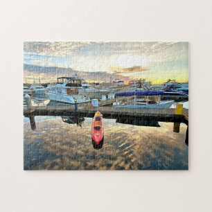 Quebra-cabeça Kayak Flutuando Sobre Nuvens e Reflexão Sunset