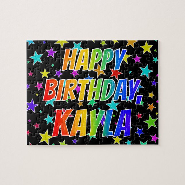 Quebra-cabeça "KAYLA" Primeiro Nome, Diversão "FELIZ ANIVERSÁRIO (Horizontal)