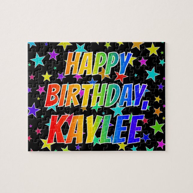 Quebra-cabeça "KAYLEE" Primeiro Nome, Diversão "FELIZ ANIVERSÁRI (Horizontal)