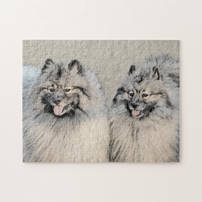 Quebra-cabeça Keeshond Brothers Painting - Arte Original de Cach (Horizontal)