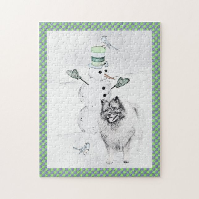 Quebra-cabeça Keeshond Christmas Snowman Pinting Art (Vertical)