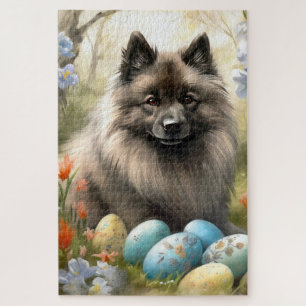 Quebra-cabeça Keeshond com Ovos de Páscoa