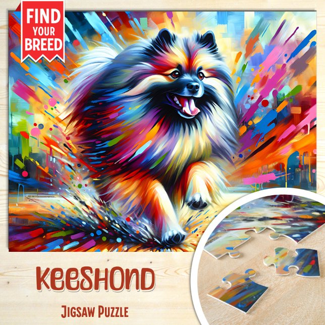 Quebra-cabeça Keeshond Dog Portrait Acrylic Art Impressão Lover (Criador carregado)