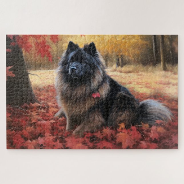 Quebra-cabeça Keeshond em Autumn Leaves Cai Inspire (Horizontal)