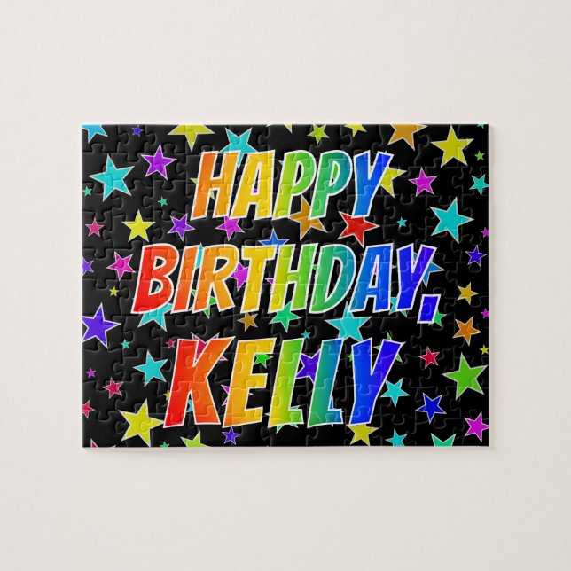 Quebra-cabeça "KELLY" Primeiro Nome, Diversão "FELIZ ANIVERSÁRIO (Horizontal)