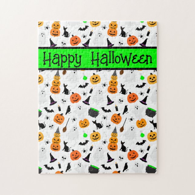 Quebra-cabeça Kid Halloween Ghost Pumpkin Black Cat Personalize (Vertical)