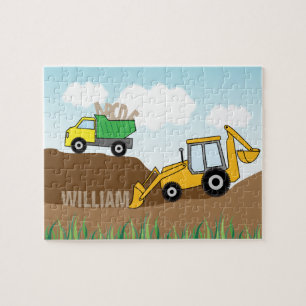 Quebra-cabeça Kids Construction Backhoe and Dump Truck